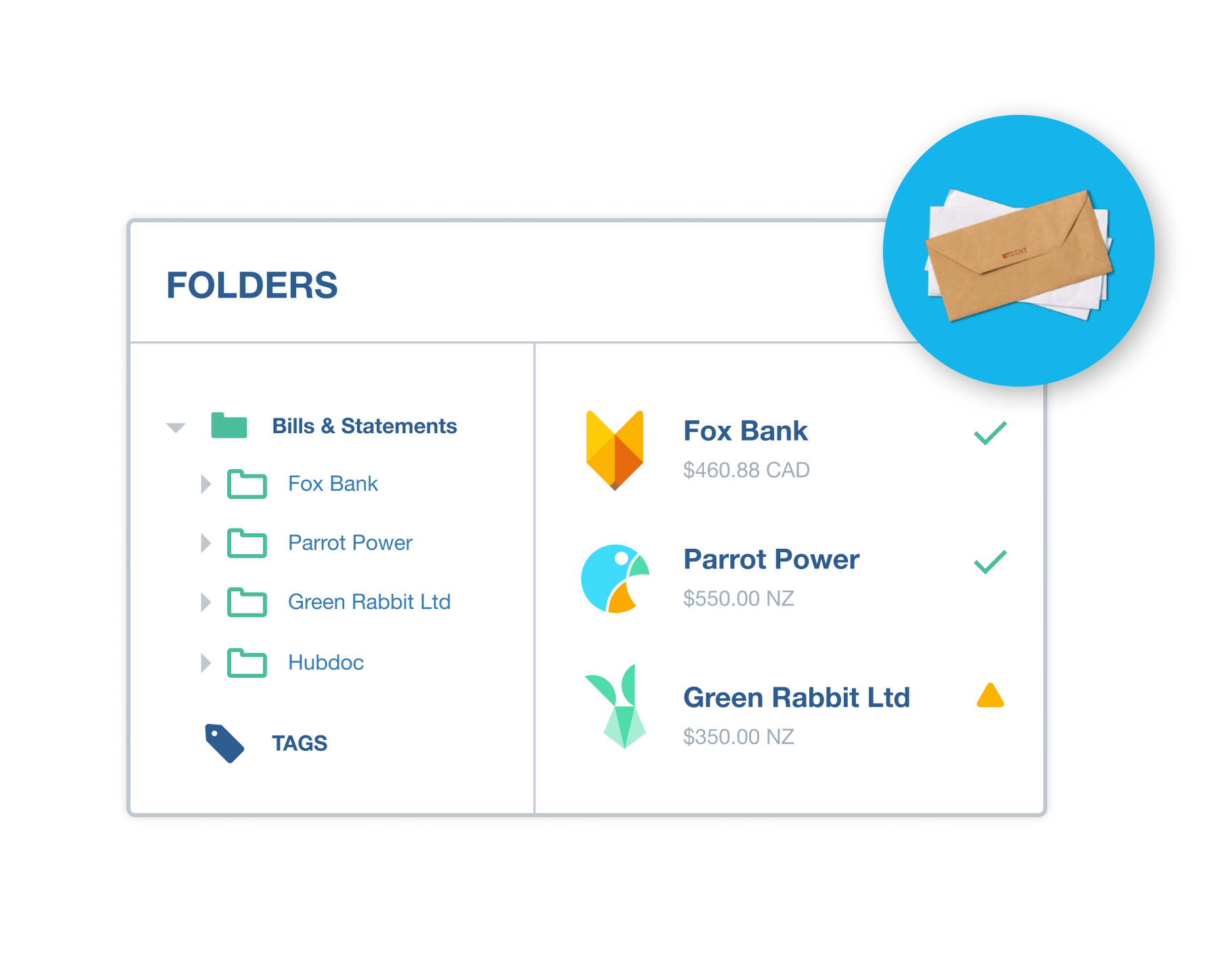Folders in Hubdoc show how to organize data capture.