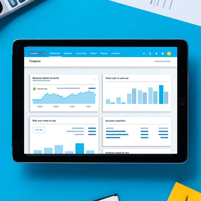 Sample dashboard of Xero.