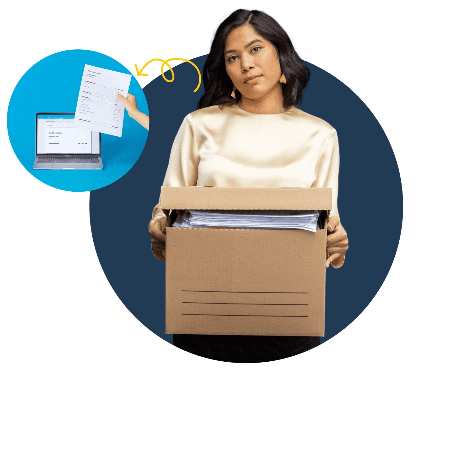 Person holding paperwork and a laptop with Xero open, demonstrating how to input payroll data.