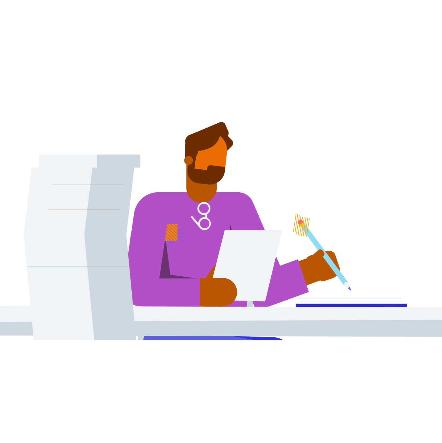 A man works on his tax return.