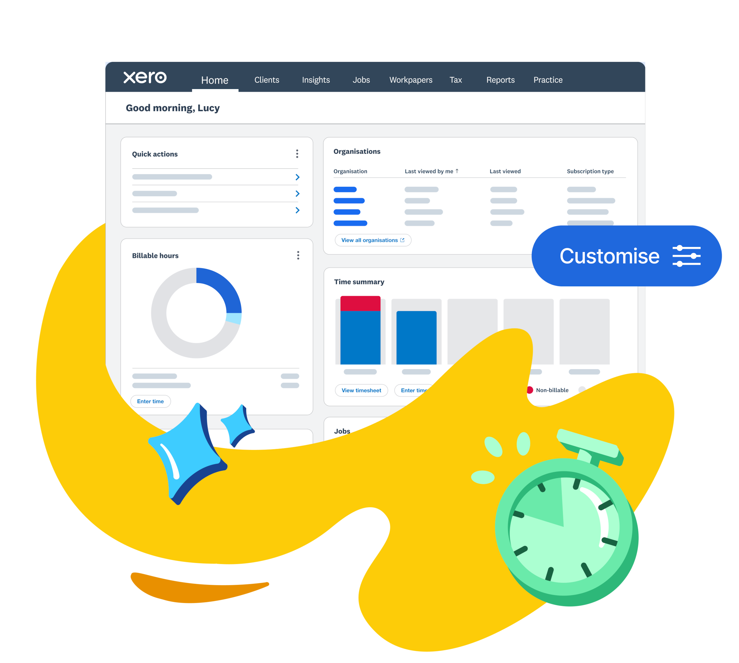 Xero Partner Hub homepage with Quick actions widget visible