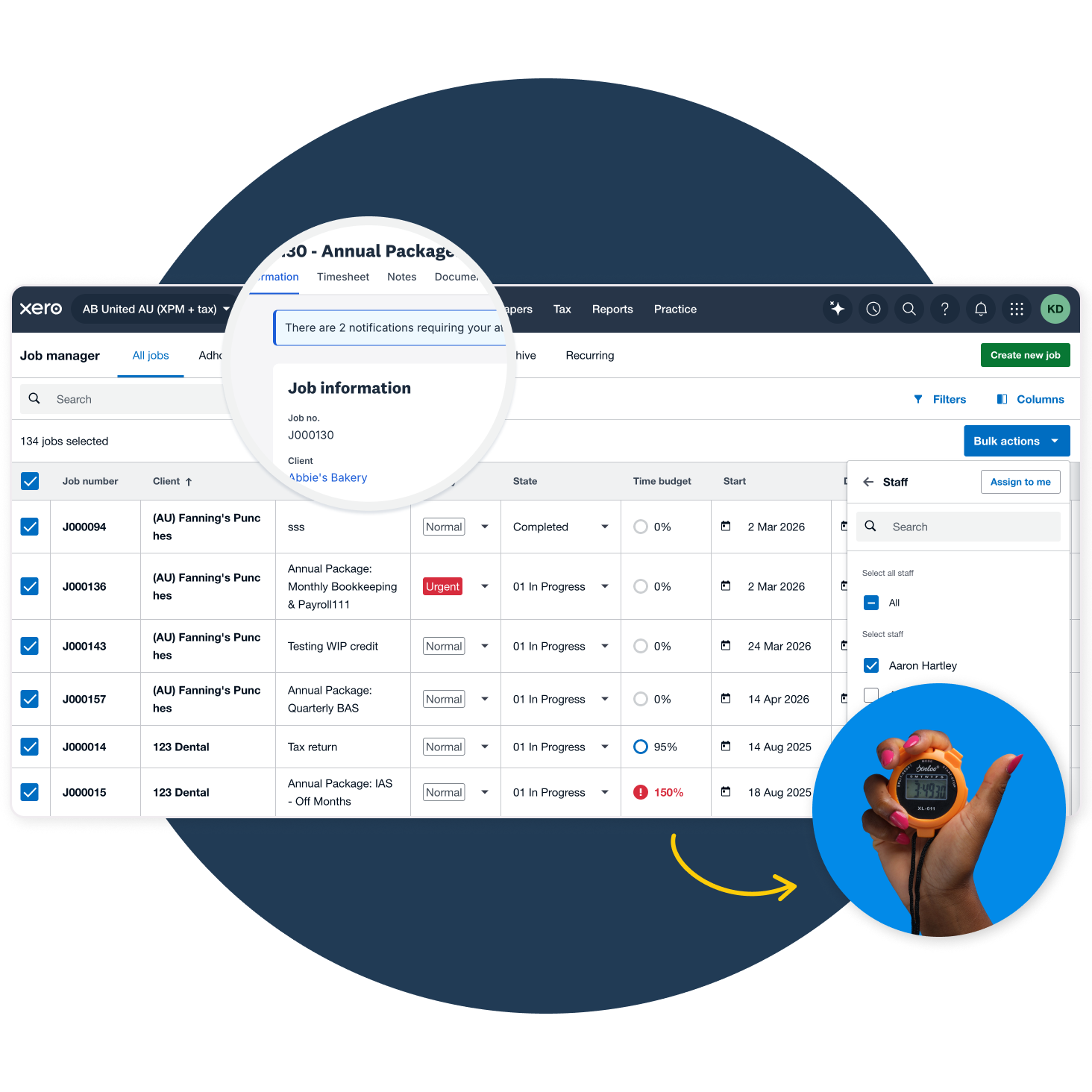 Xero Practice Manager bulk assigning jobs across multiple clients.