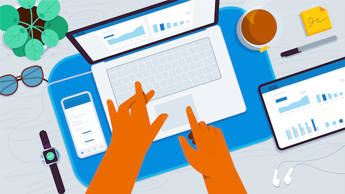 A small business owner works with Xero software on multiple devices.