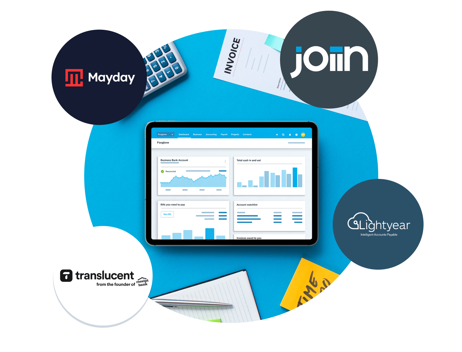 Tablet device showing Xero dashboard.