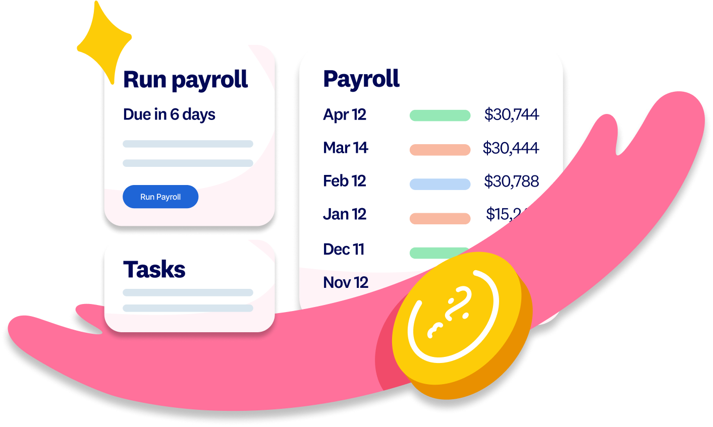 Xero Payroll dashboard showing upcoming and past payroll runs with dates and payment amounts