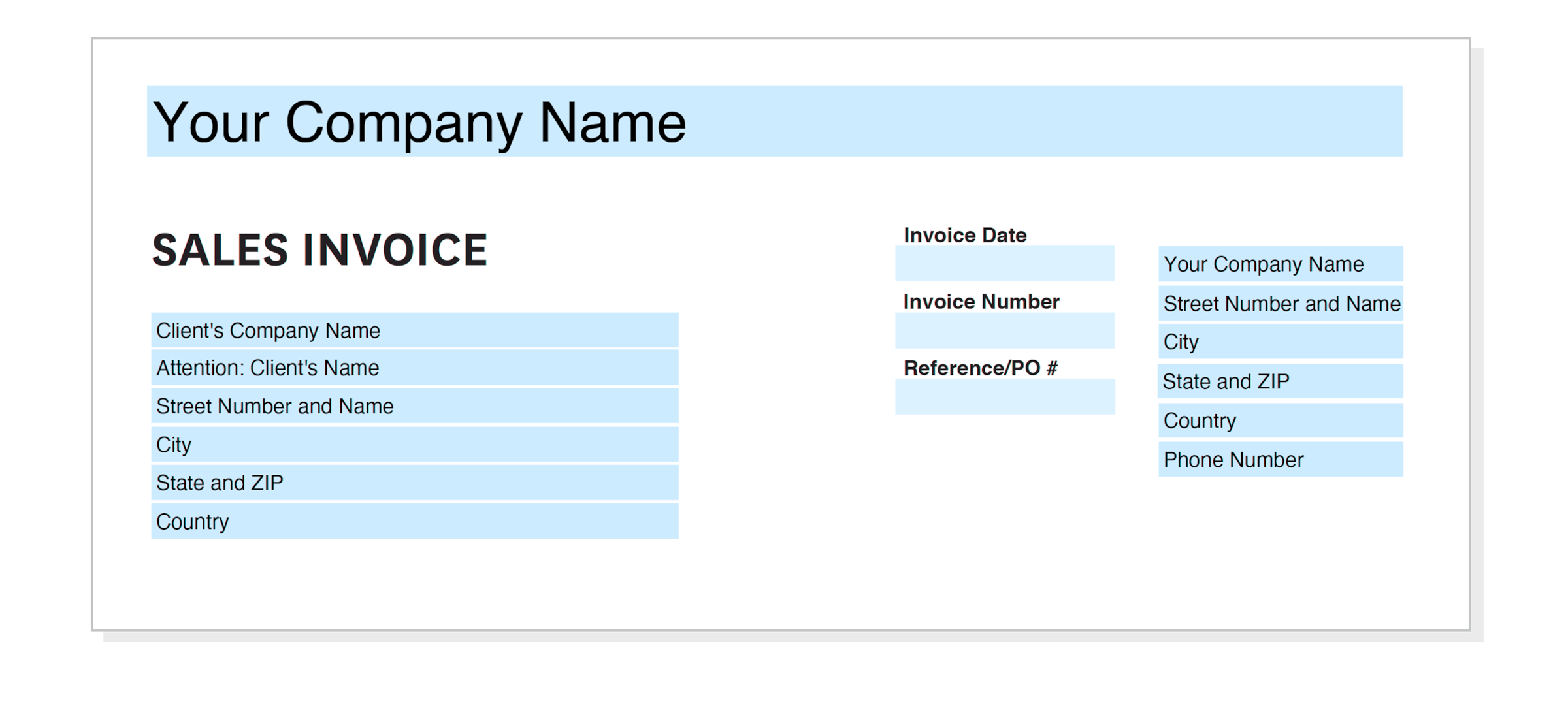 Top section of a medical invoice where a healthcare provider and customer’s details are entered.