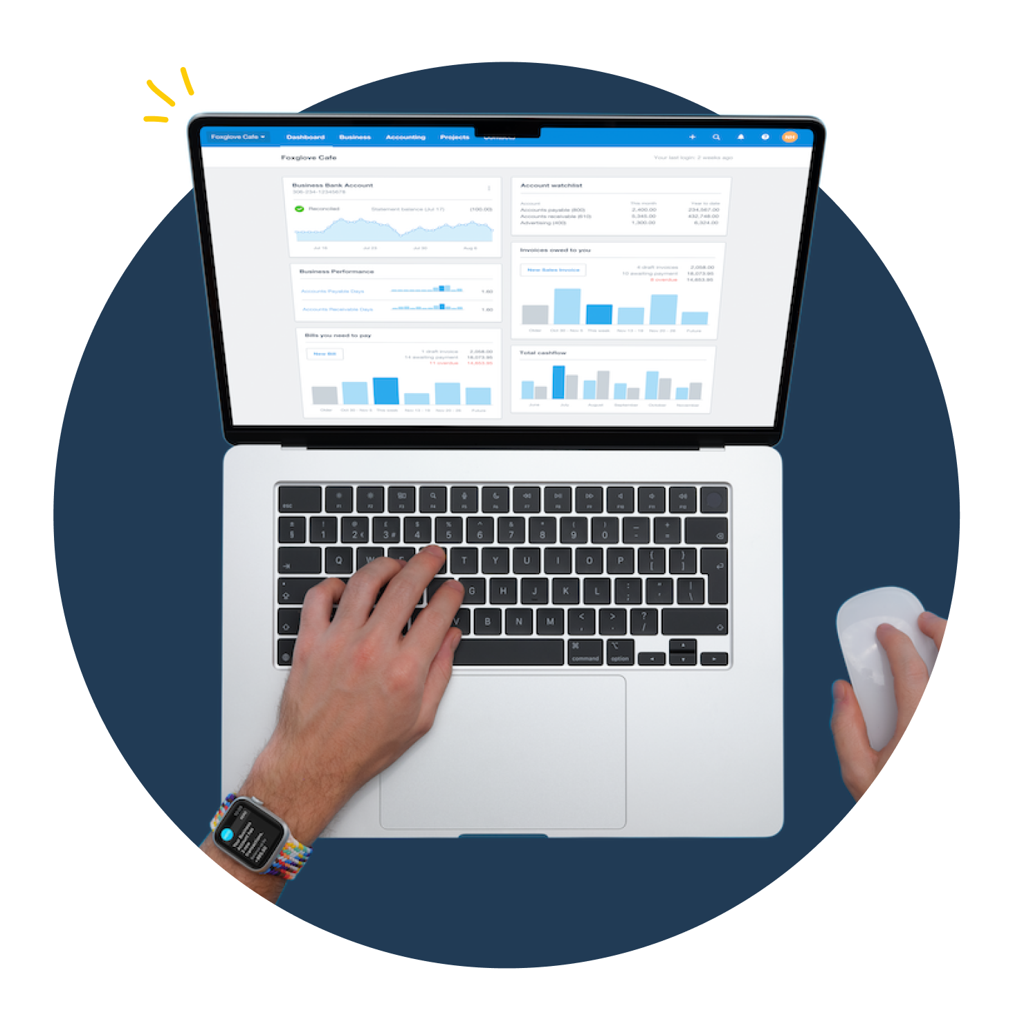 Key financial metrics for a small business display on the Xero dashboard.