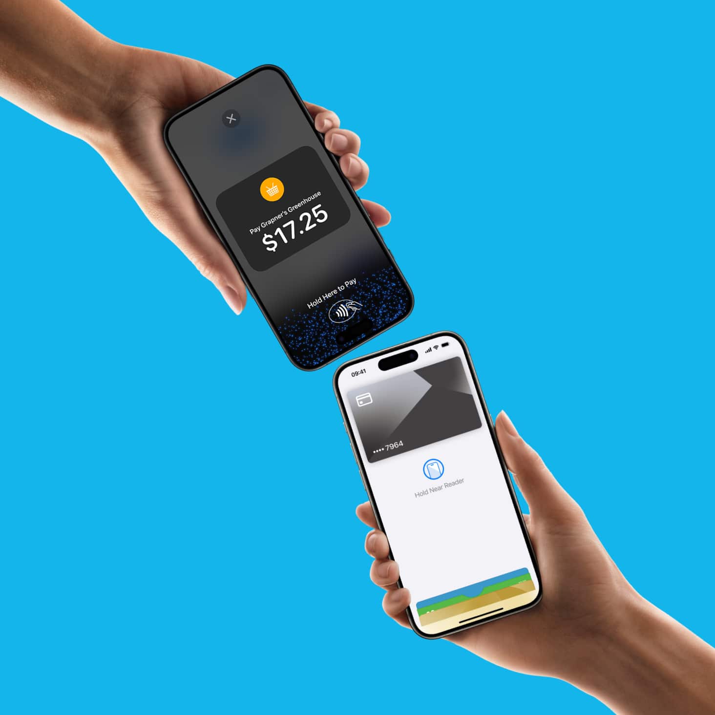 Two handheld devices meeting to take payment.